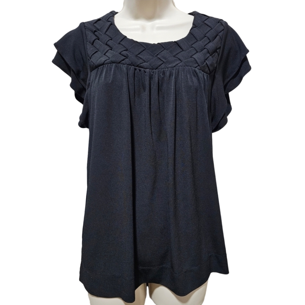 Women's Chelsea & Theodore Black Basket Weave Blouse